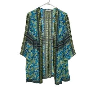 Susan Graver Size Medium Sheer Open Front Boho Floral Print Kimono Cardigan